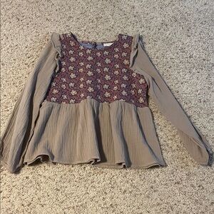 Hayden Girls Boho Floral Peplum Long-Sleeve Top - Taupe and Burgundy